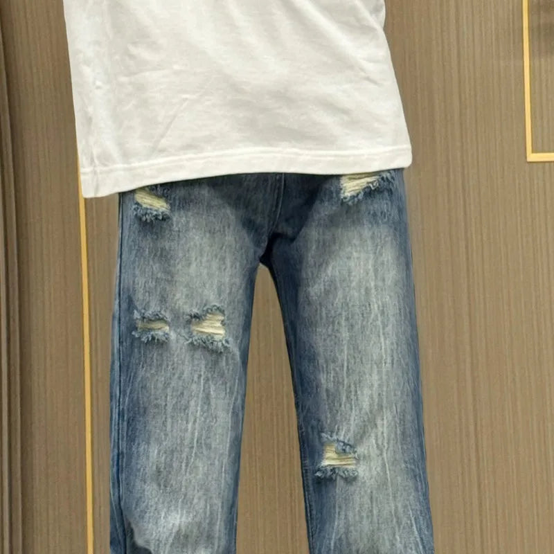Denim Pants Blue Holes Spring Autumn Y2k Pantalones De Mujer Korean Trousers