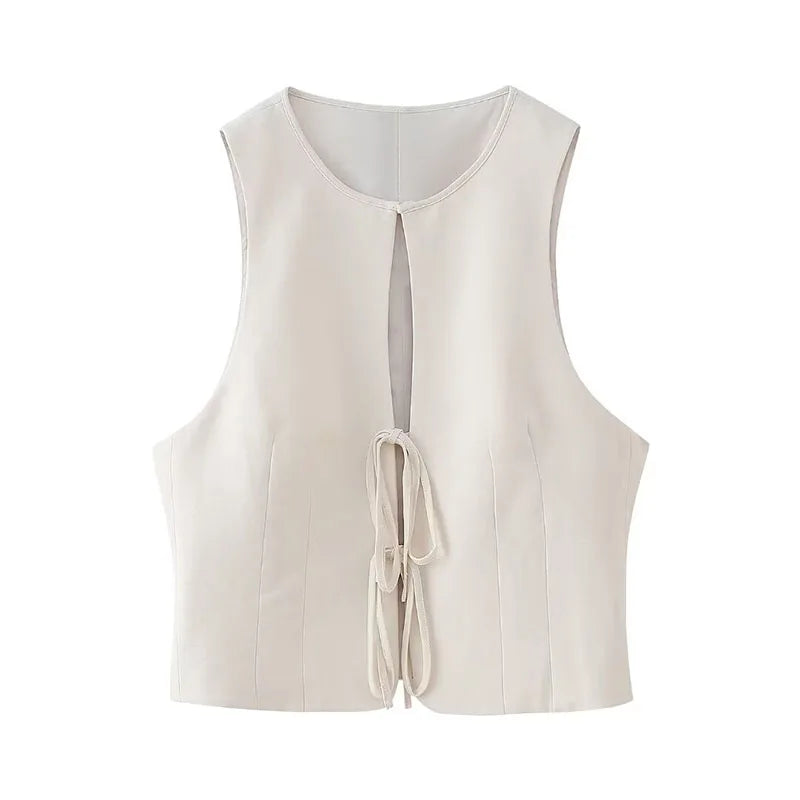 Summer Suit Woman Sleeveless Tank Top Causal Laceup Cropped Vest Female High Waist Slit Pencil Long Skirts