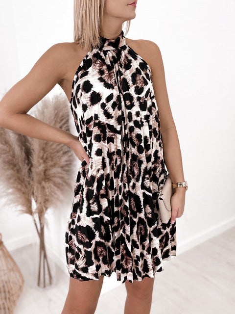 Print Sleeveless Pleated Off Shoulder Mini Dress Beach Vestidosn Ms Chuh Summer Dresses for