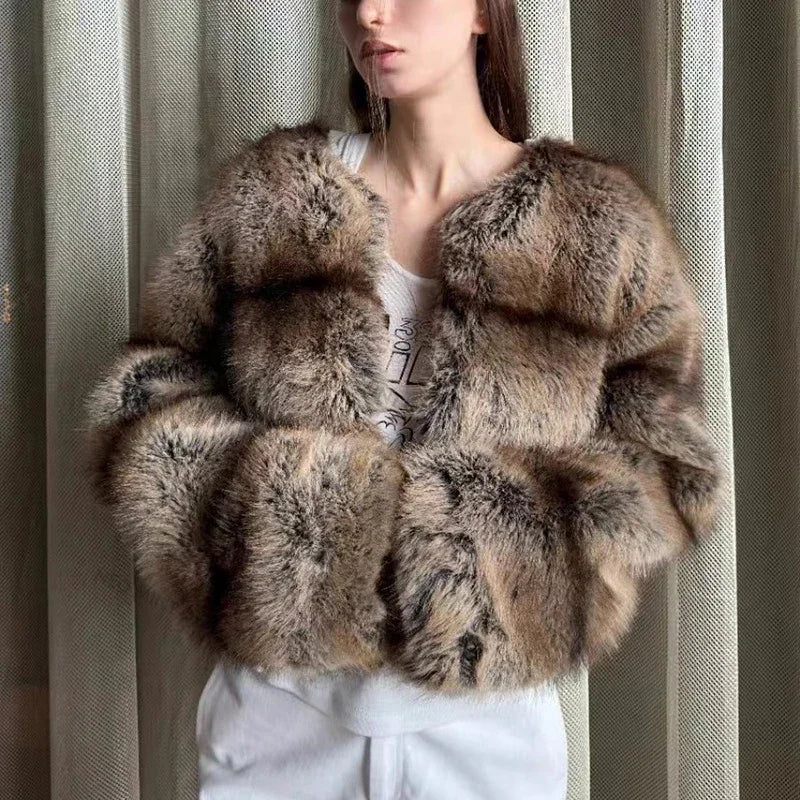 Winter Warm Fluffy Faux Fur Coat Softly Warm Furry Fox Fur Outerwear Jacket Brand Overcoats