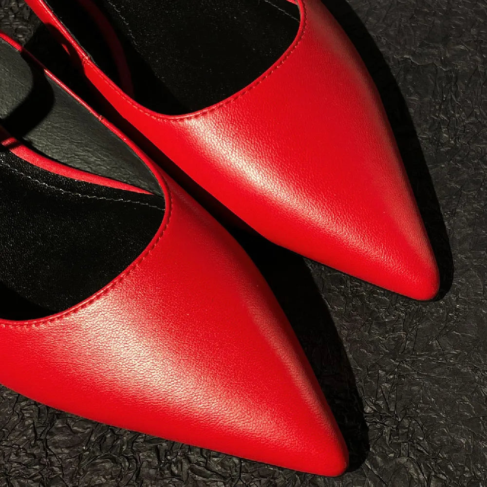 Genuine Leather Pointed Toe Slingback Slipon Flats Sandals Soft Comfortable Female Summer Daily Footwear Shoes