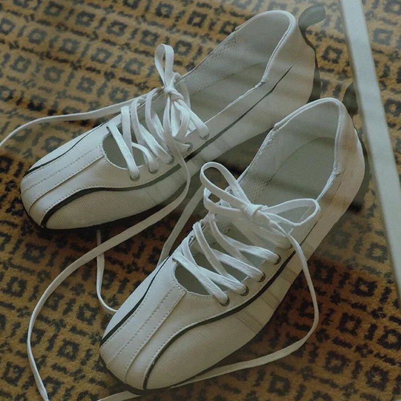 Color Ballet Shoes for Laceup Shallow Sewing Round Toe Low Heel Sneakers Designer Brand Leisure Outdoor Star Style