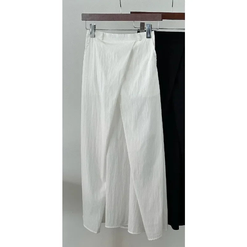 Color Pleated Midlength Skirt Summer New Korean High Waist Loose All Match Aline Skirt