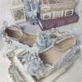Sweet Lolita Retro Court Style Cosplay Loli Flower Wedding Gem Flower Ribbon Plush Bow 68 Cm High Heel Shoes
