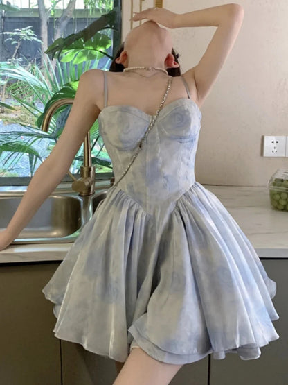 Sweet Strapless Dresses Spaghetti Strap Princess Birthday Party Mini Dress Ball Gown Short Vestidos Outfits
