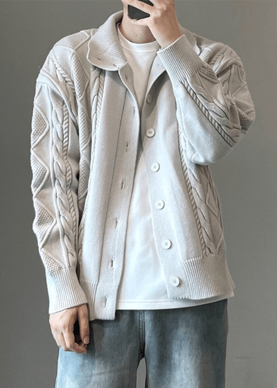 Button Coffee Cozy Knit Cardigan Simple Spring Cable