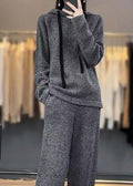 Simple Grey Hooded Pockets Woolen Two-piece Set Winter Wm008