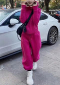 Simple Rose Hooded Coat and Pants Warm Fleece Two Pieces Set Spring Yw030