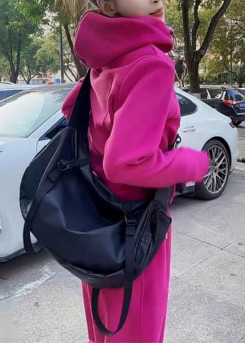 Simple Rose Hooded Coat and Pants Warm Fleece Two Pieces Set Spring Yw030