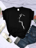Simple Strokes of Cat Funny Printed T-shirt Short Sleeve O-neck Personality Street Tee Clothing Summer Tops