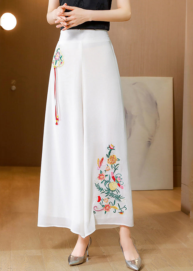 Simple White Embroideried Tassel Chiffon Straight Pants Summer Ly0456