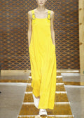 Pants Yellow Pockets Cotton Simple Sleeveless Jumpsuit