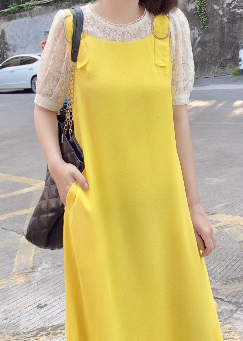Pants Yellow Pockets Cotton Simple Sleeveless Jumpsuit