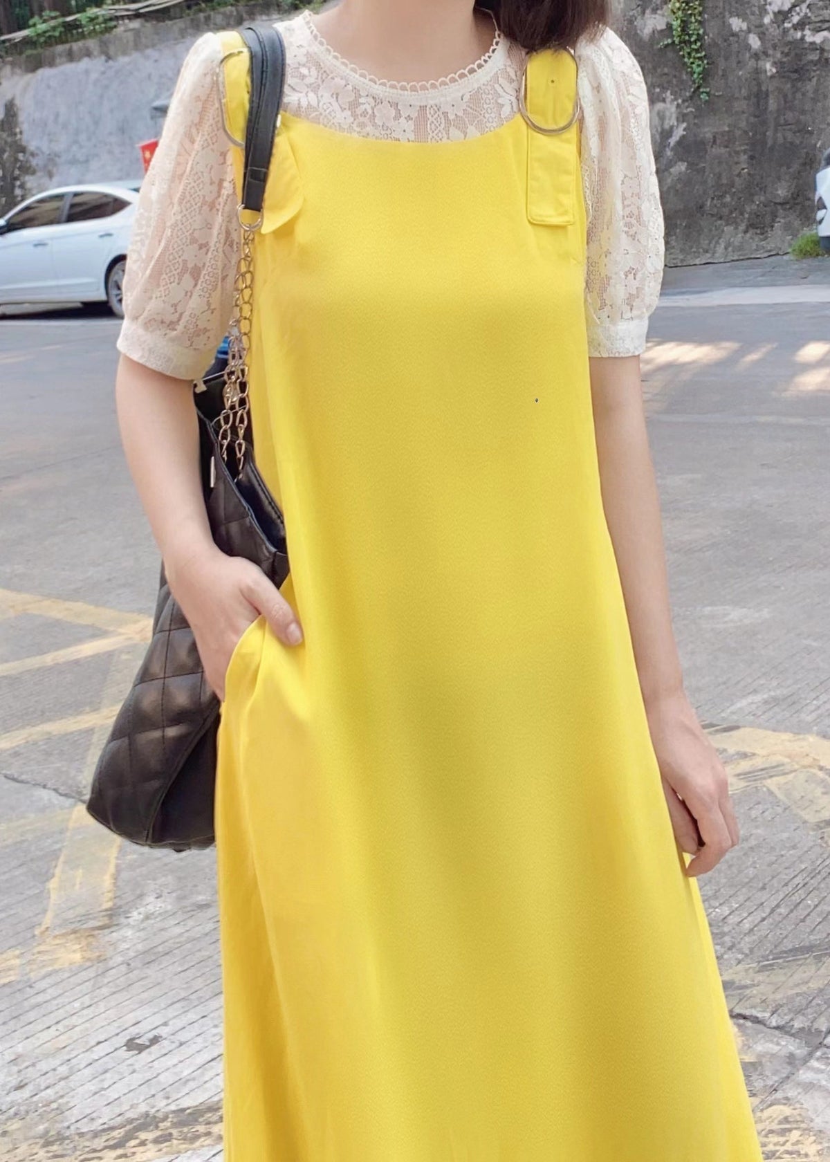 Pants Yellow Pockets Cotton Simple Sleeveless Jumpsuit