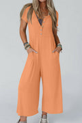 Single-breasted Short Sleeve Pocketed Jumpsuits