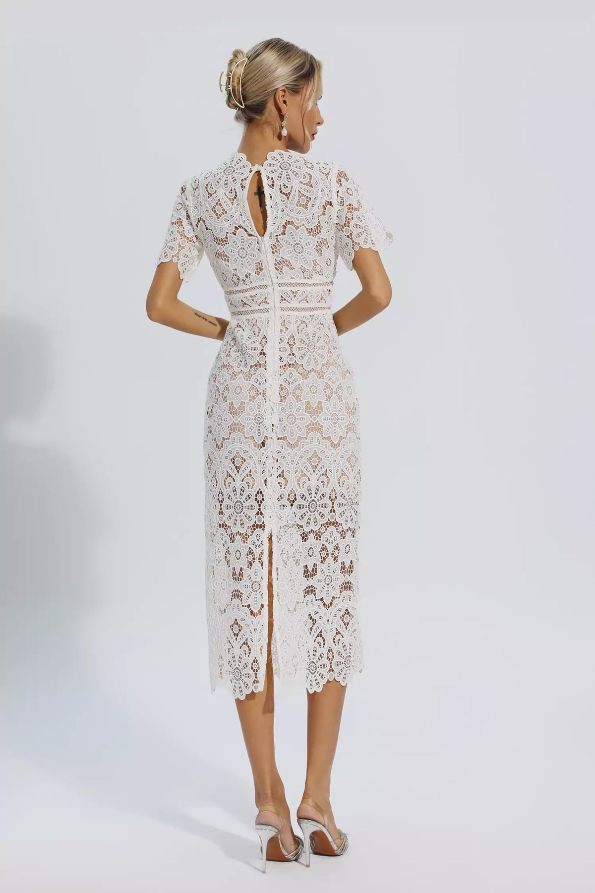 Skyler White Lace Cutout Midi Dress