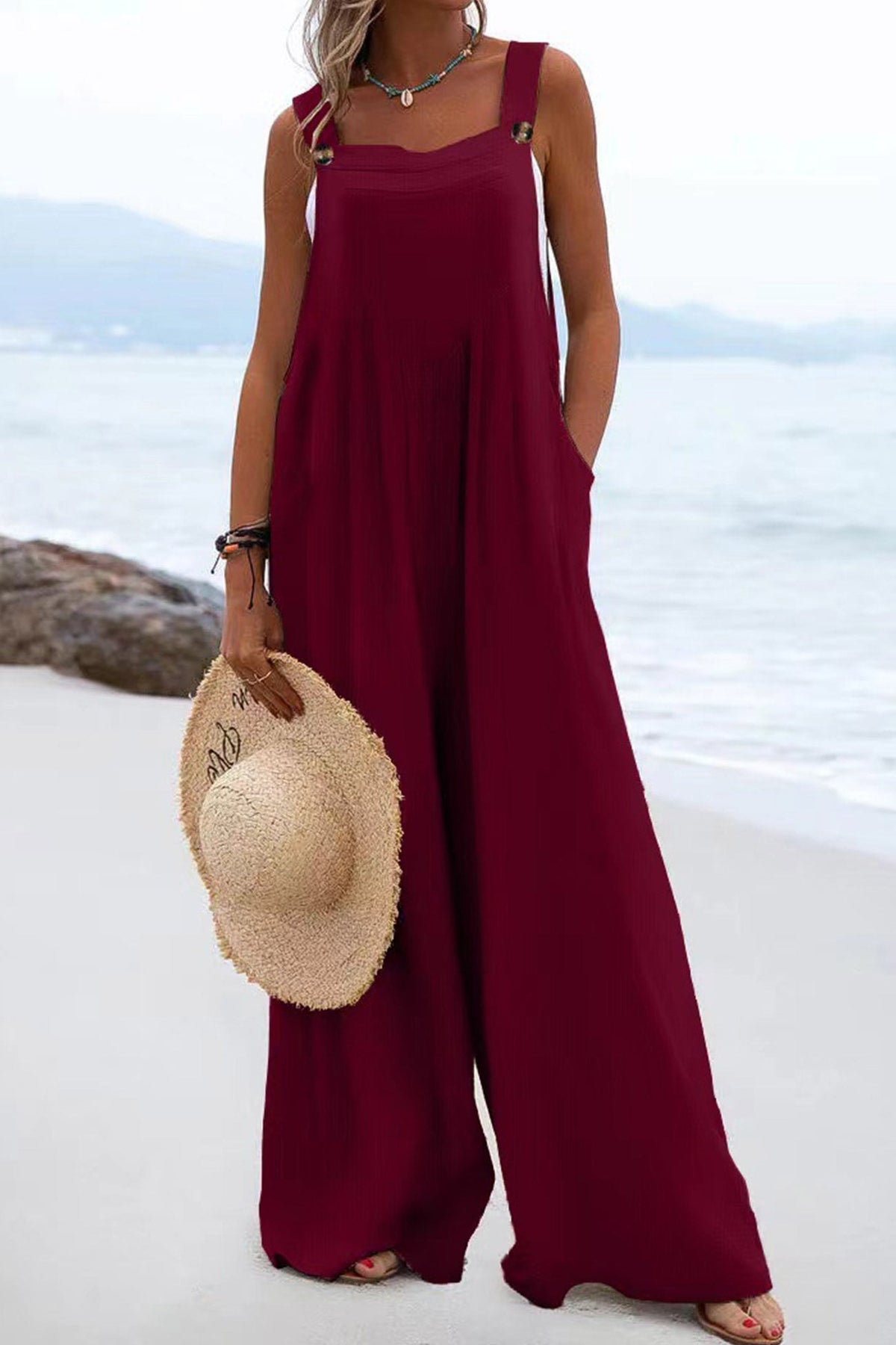 Sleeveless Button-down Jumpsuits