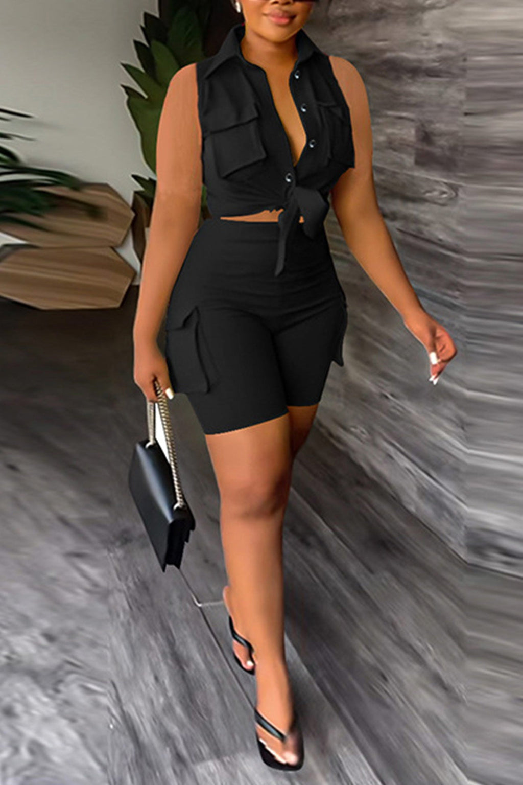 Sleeveless Cargo Tops Shorts Suits