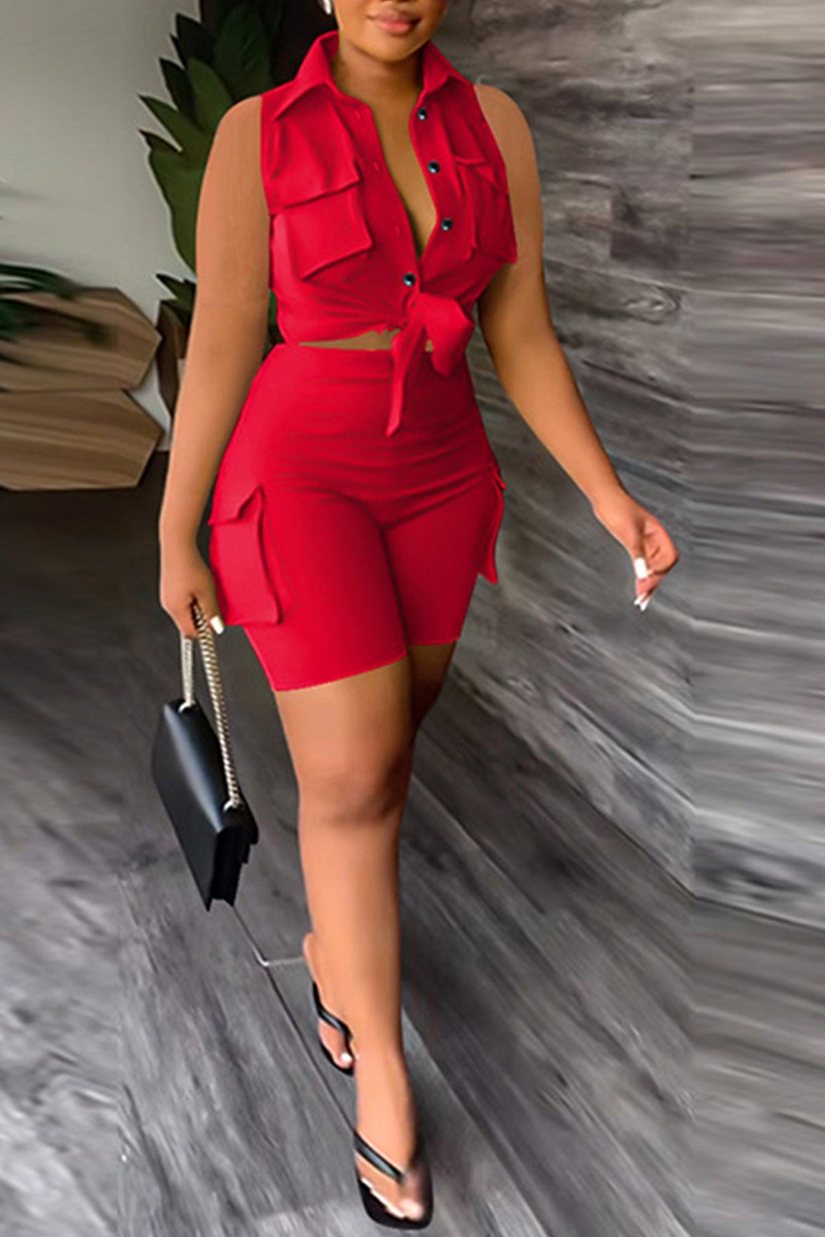 Sleeveless Cargo Tops Shorts Suits