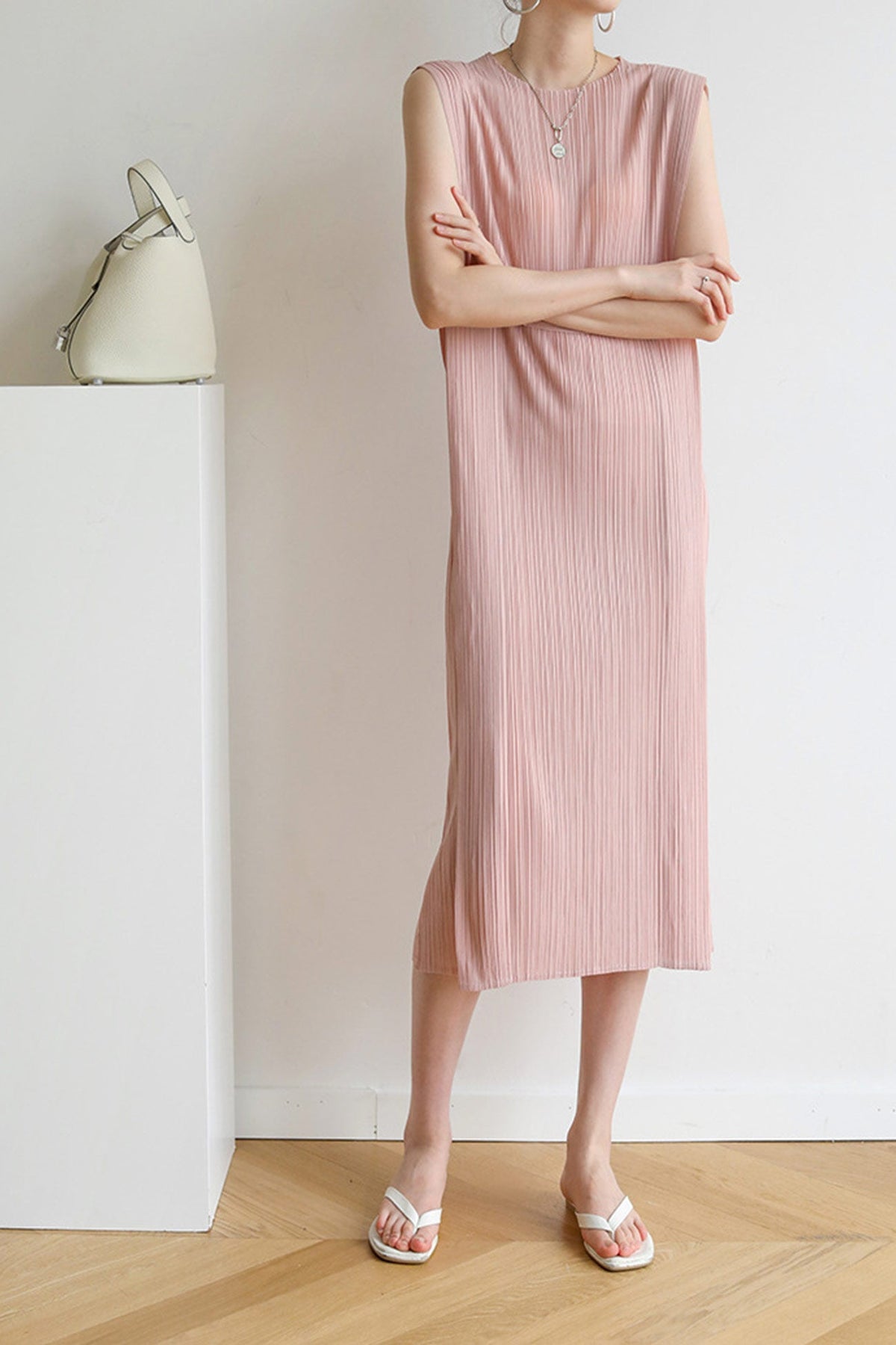 Sleeveless Ruched Lace-up Midi Dress