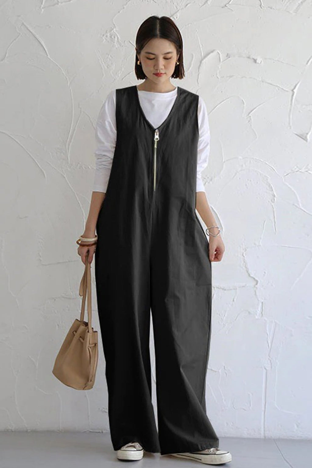 Sleeveless Zip-front Wide Leg Jumpsuits