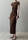 Slim Fit Coffee Cotton Long Dresses Summer Qe006
