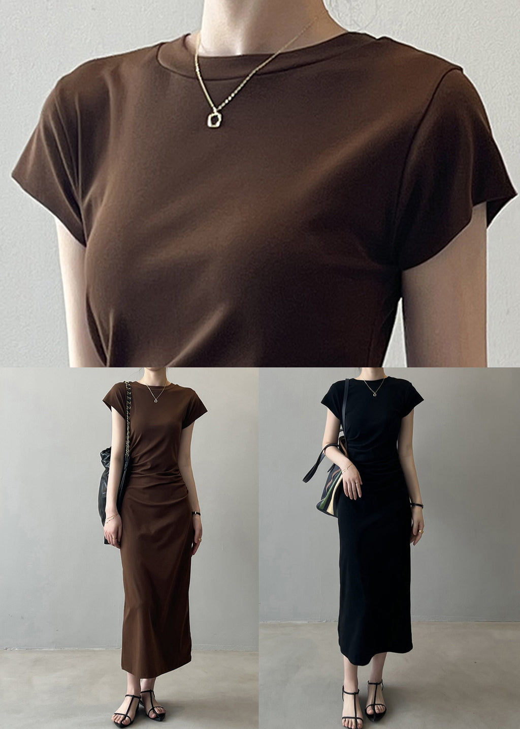 Slim Fit Coffee Cotton Long Dresses Summer Qe006
