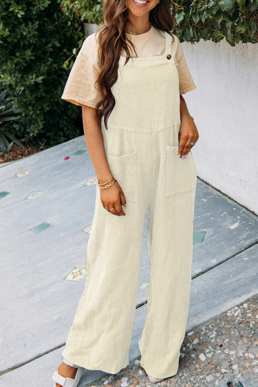 Color Pocketed Loose Jumpsuits