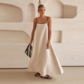 Cotton Linen Sling Dress Summer Backless Sleeveless Slip Long Dresses Lady Loose Maxi Dress
