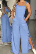 Cutout Button Slit Wide Leg Jumpsuits