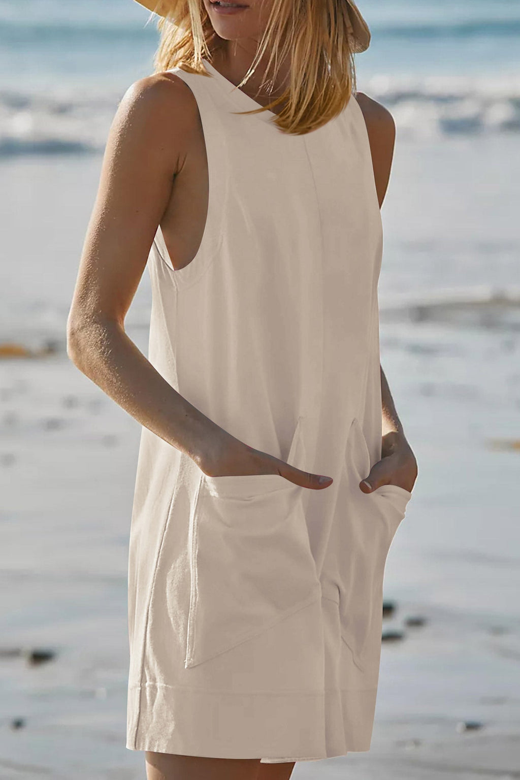 Front With Pockets Sleeveless Rompers