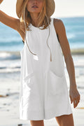Front With Pockets Sleeveless Rompers