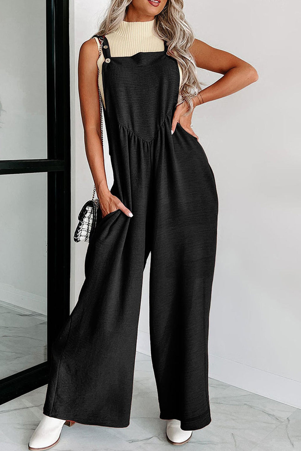 High Waist Pocketed Overalls