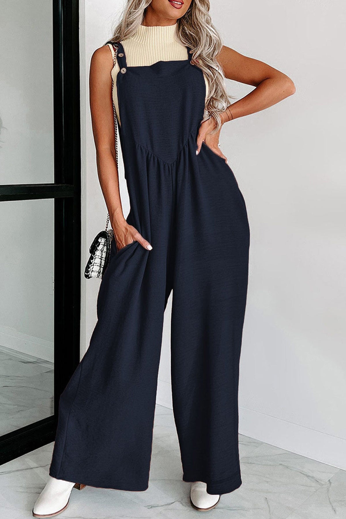High Waist Pocketed Overalls