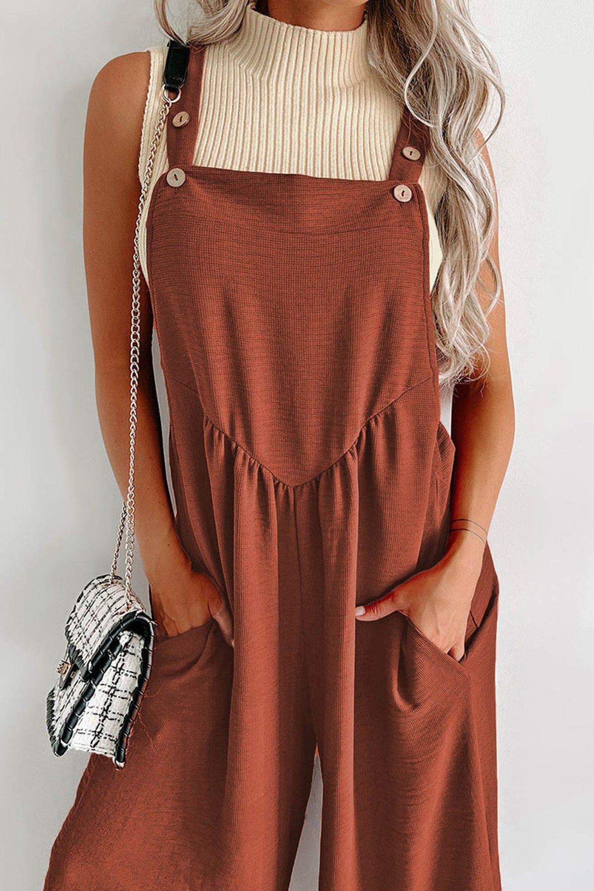 High Waist Pocketed Overalls