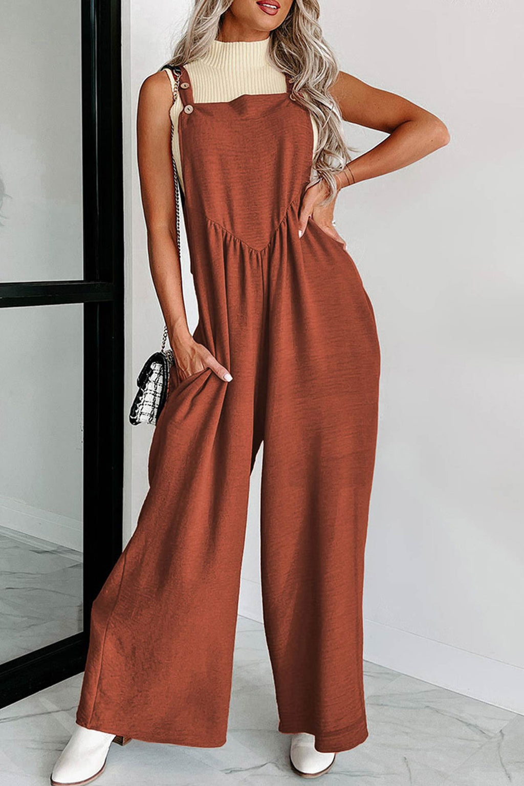 High Waist Pocketed Overalls
