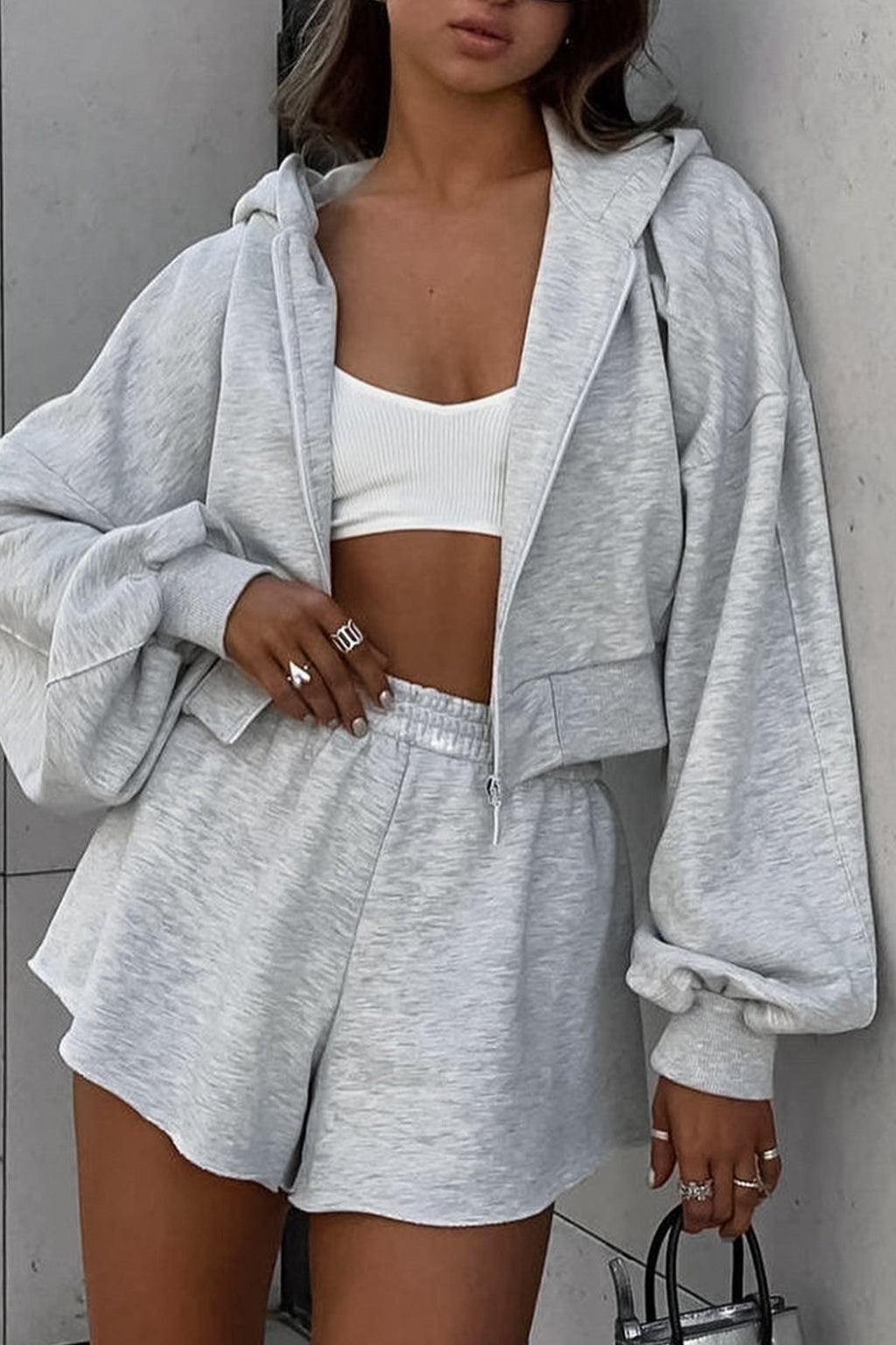 Hoodie Crop Top Shorts Set