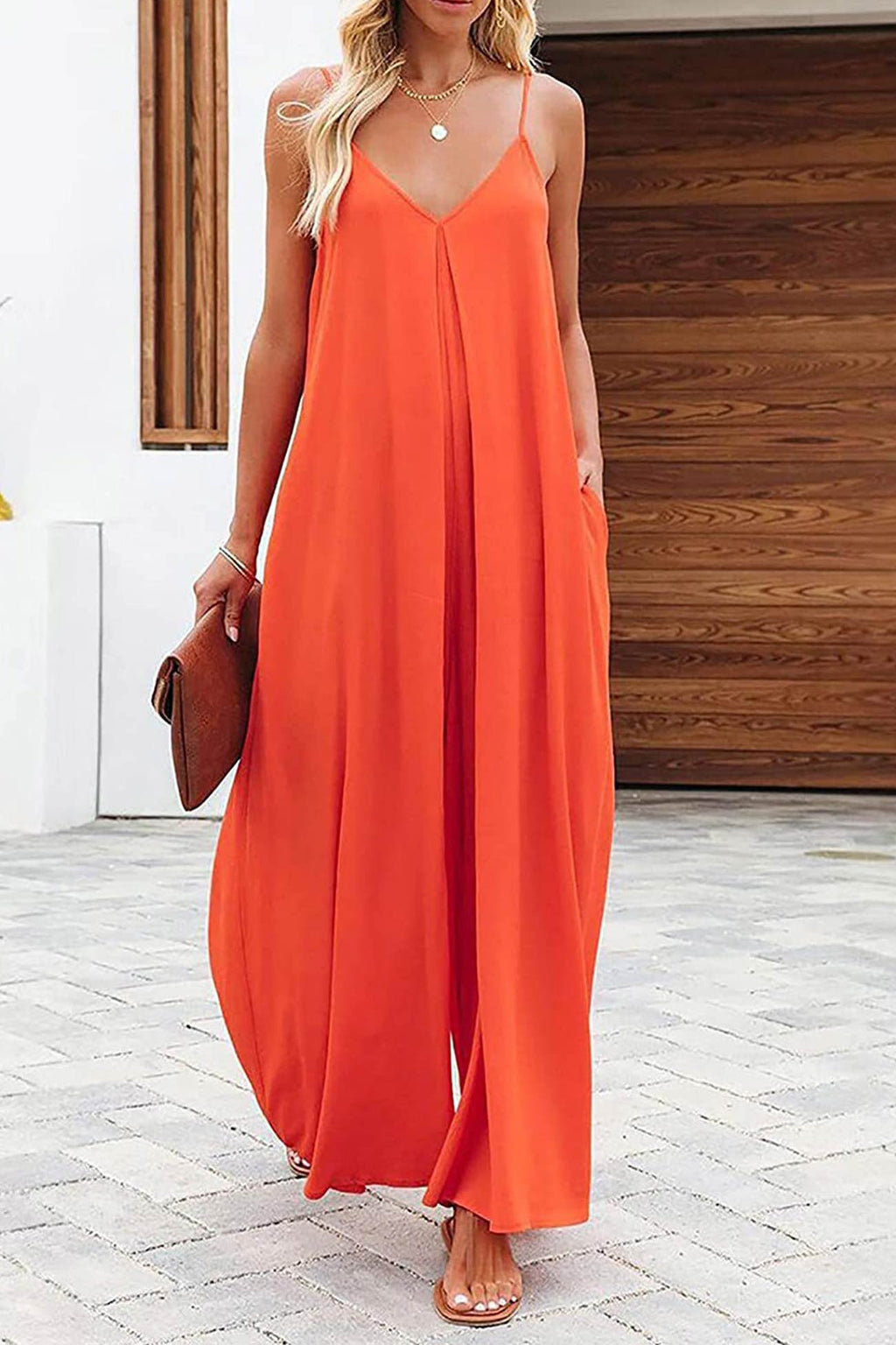 Pocketed Wide Leg Cami Jumpsuits