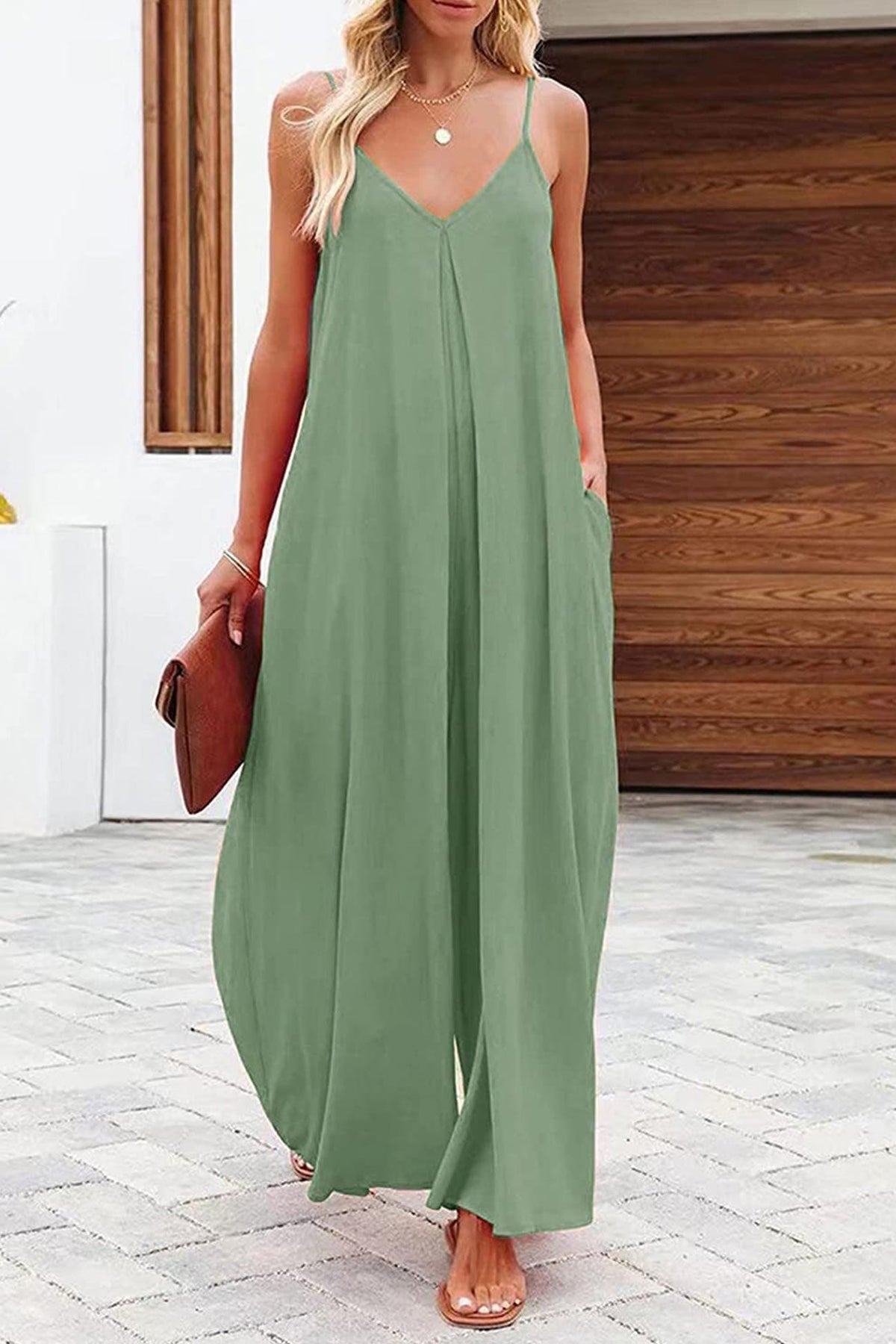 Pocketed Wide Leg Cami Jumpsuits