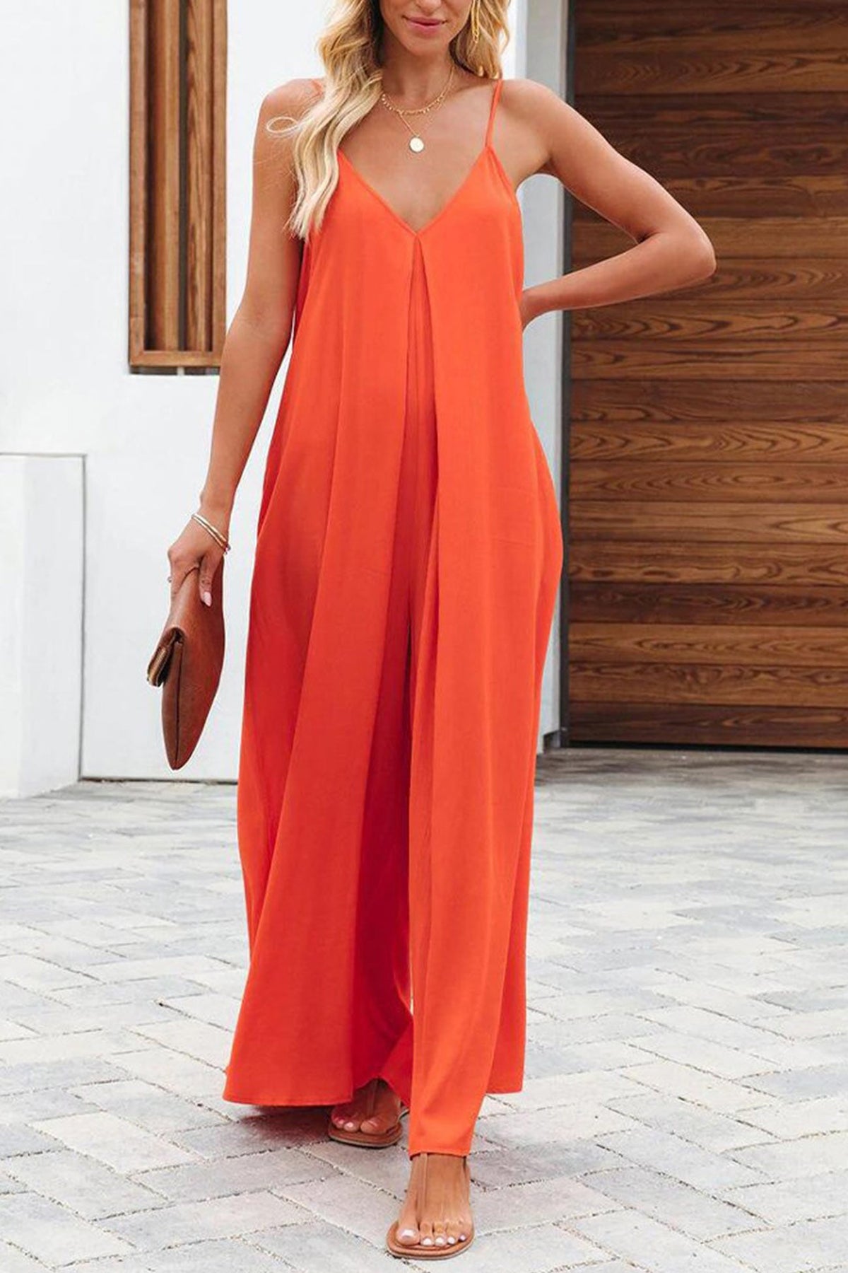 Pocketed Wide Leg Cami Jumpsuits