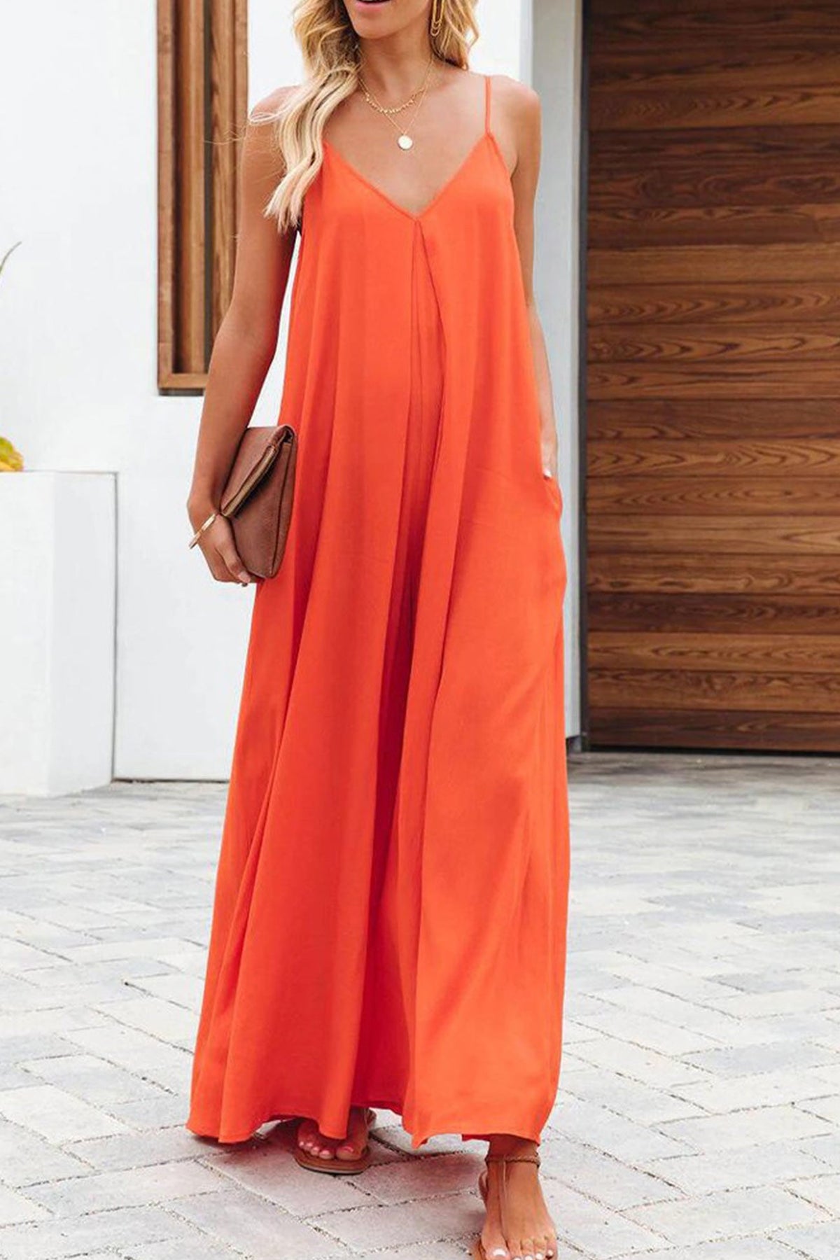 Pocketed Wide Leg Cami Jumpsuits
