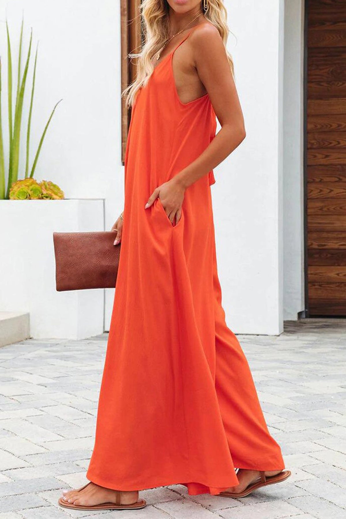 Pocketed Wide Leg Cami Jumpsuits
