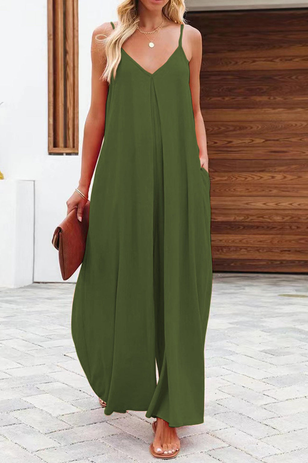 Pocketed Wide Leg Cami Jumpsuits