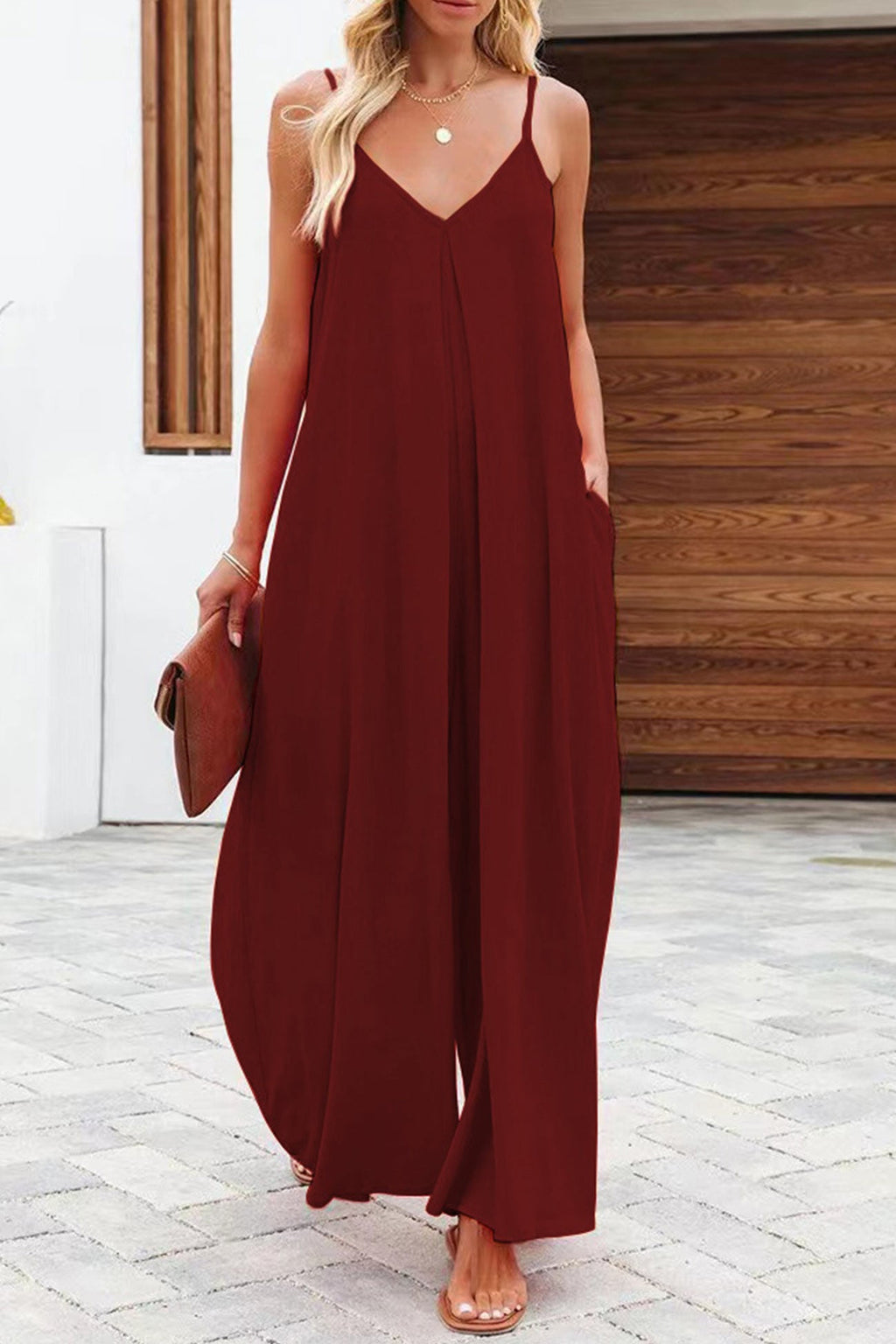 Pocketed Wide Leg Cami Jumpsuits