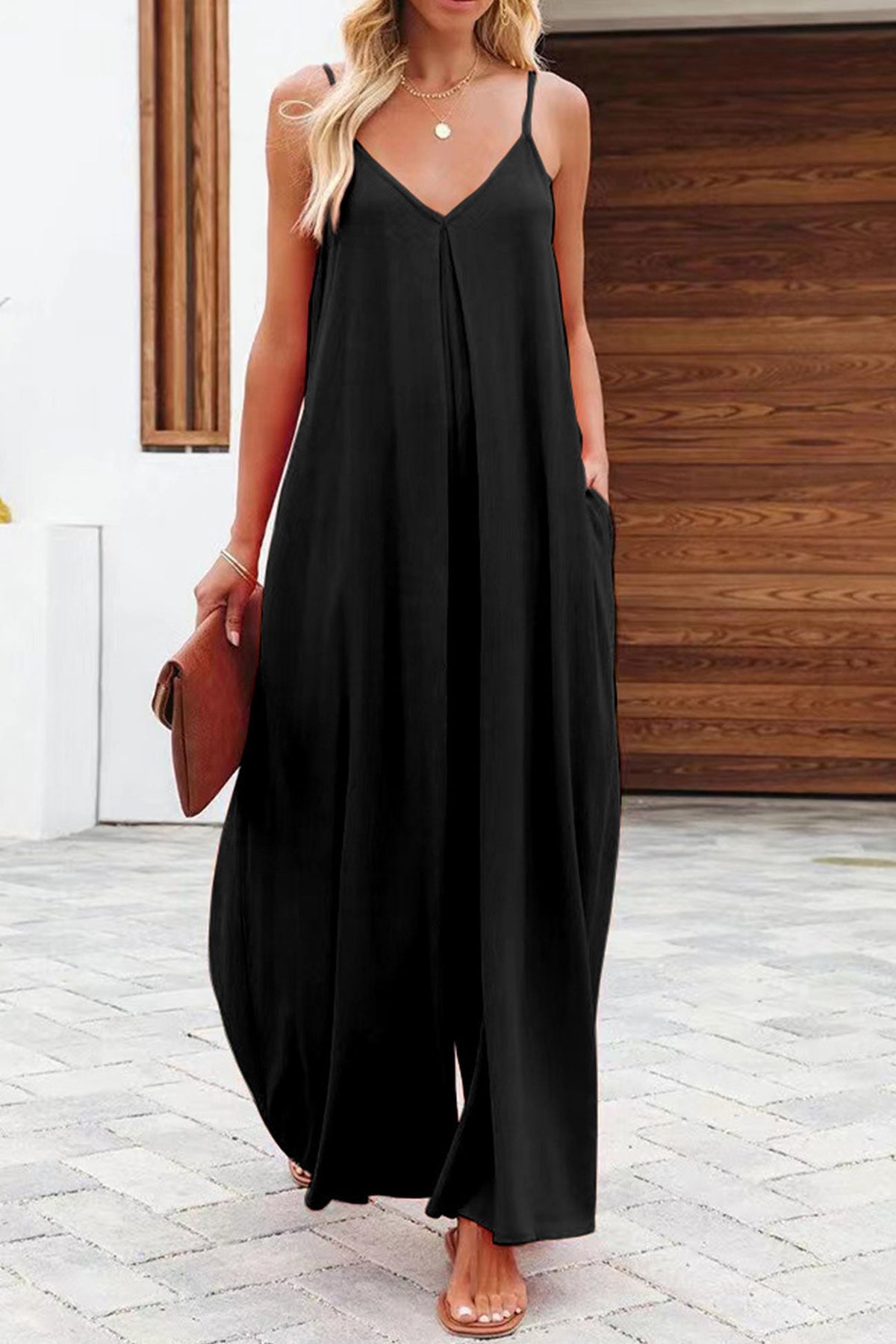 Pocketed Wide Leg Cami Jumpsuits
