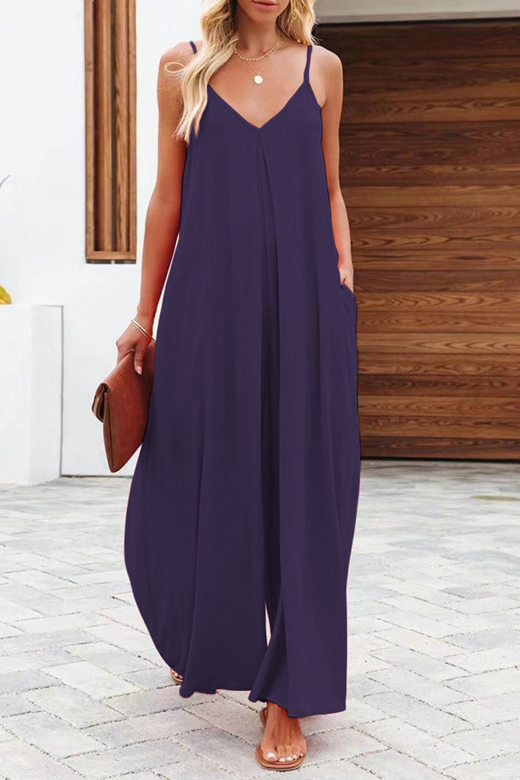 Pocketed Wide Leg Cami Jumpsuits