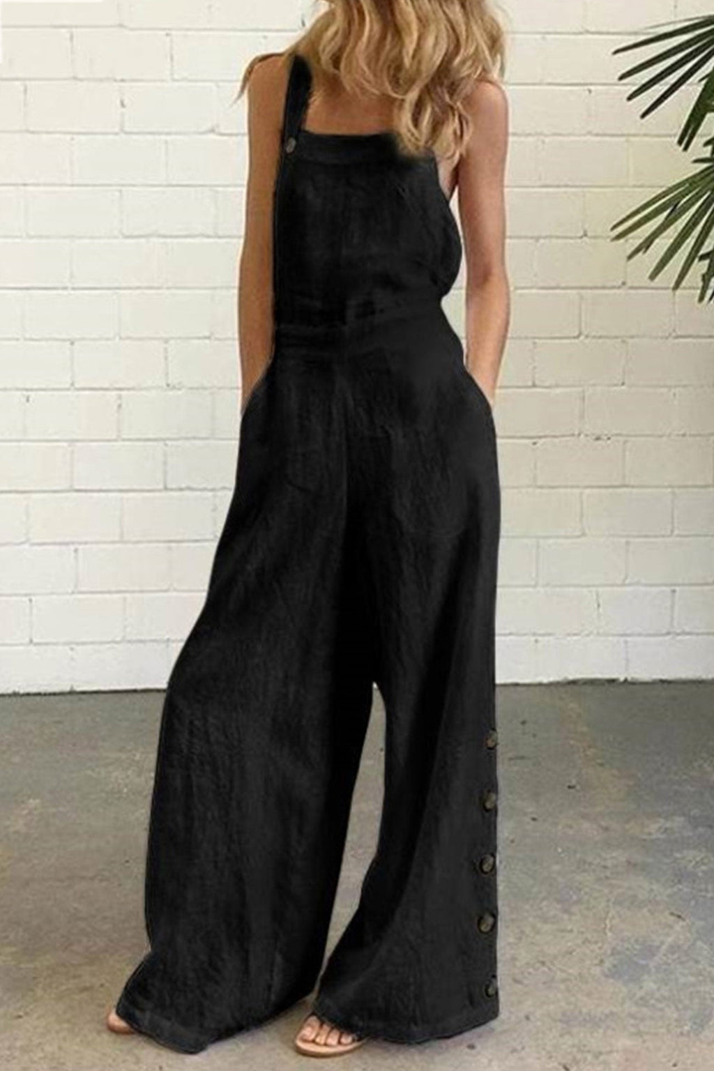 Pocketed Single-breasted Slit Overalls