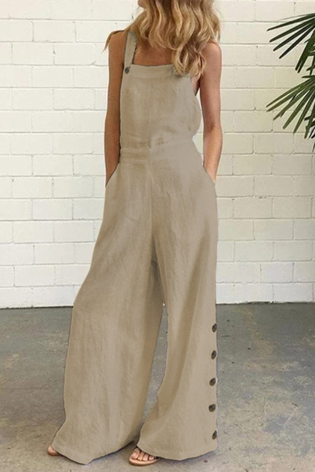 Pocketed Single-breasted Slit Overalls