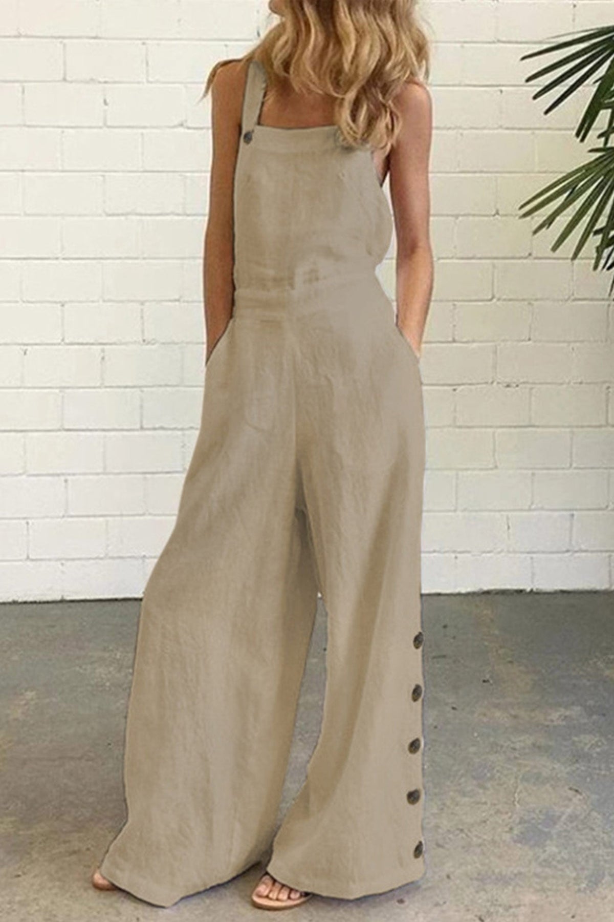 Pocketed Single-breasted Slit Overalls