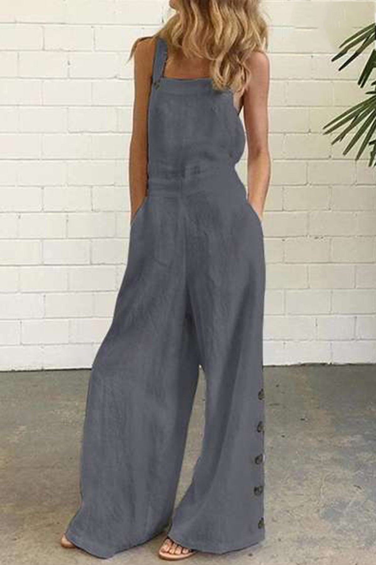Pocketed Single-breasted Slit Overalls